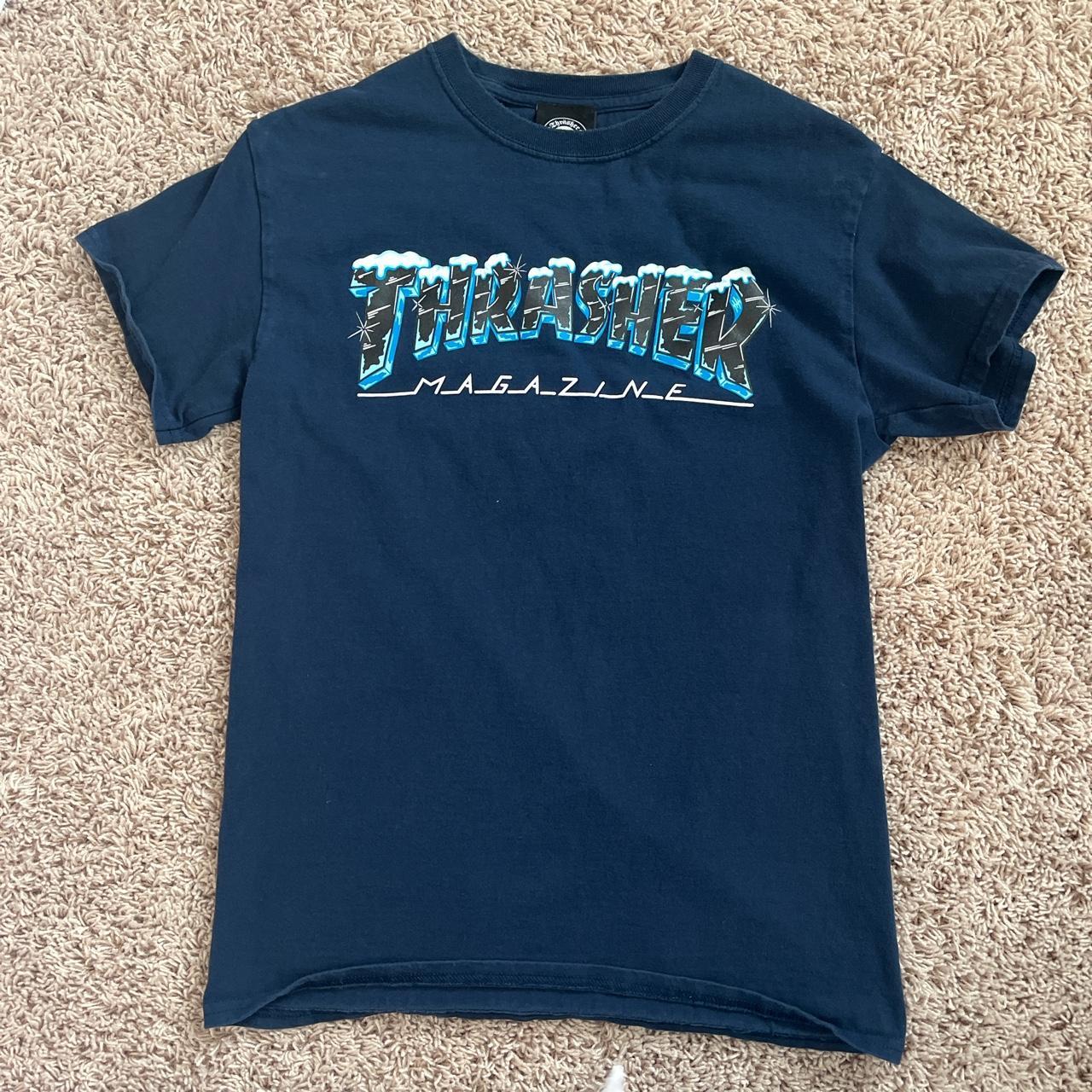 dark blue thrasher shirt