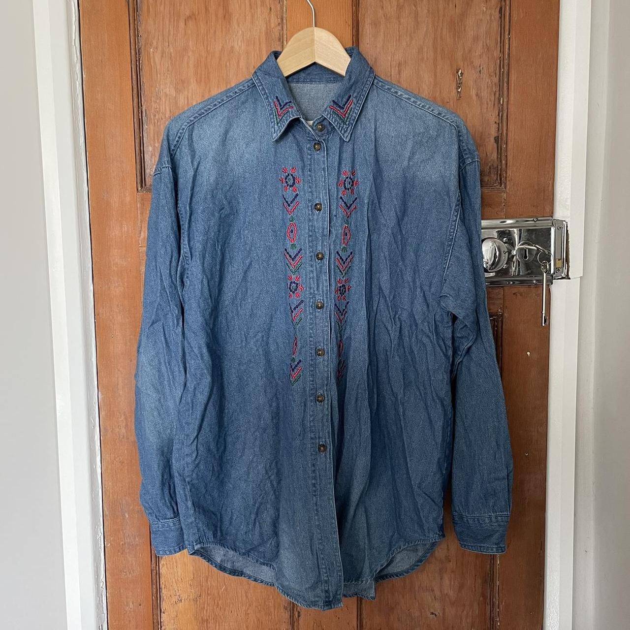 ASOS denim shirt with embroidery. Size 10 but would... - Depop