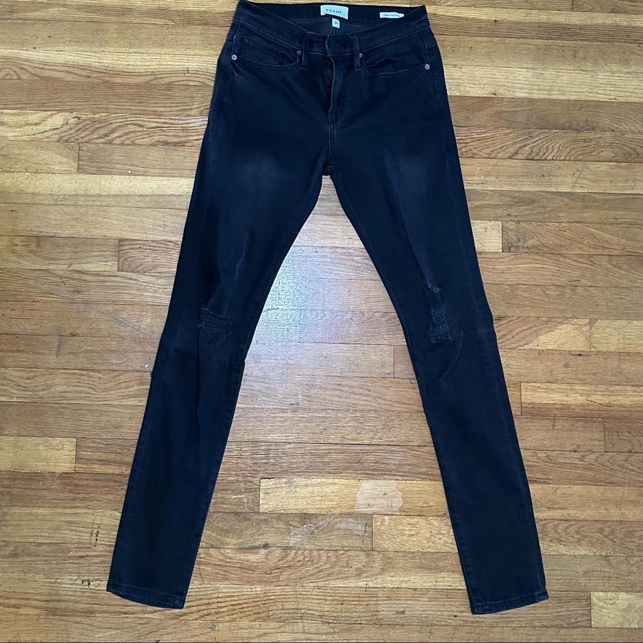 Black FRAME Distressed Skinny Jeans - Depop