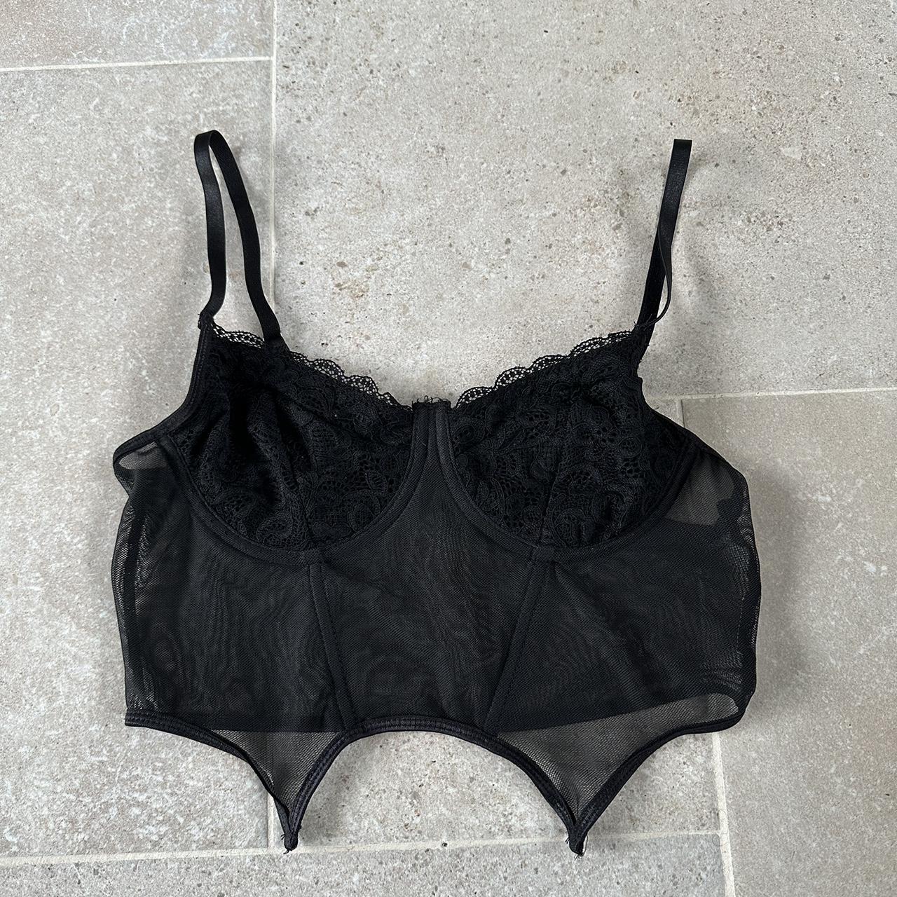 Black lace mesh corset crop top -size S -worn once - Depop