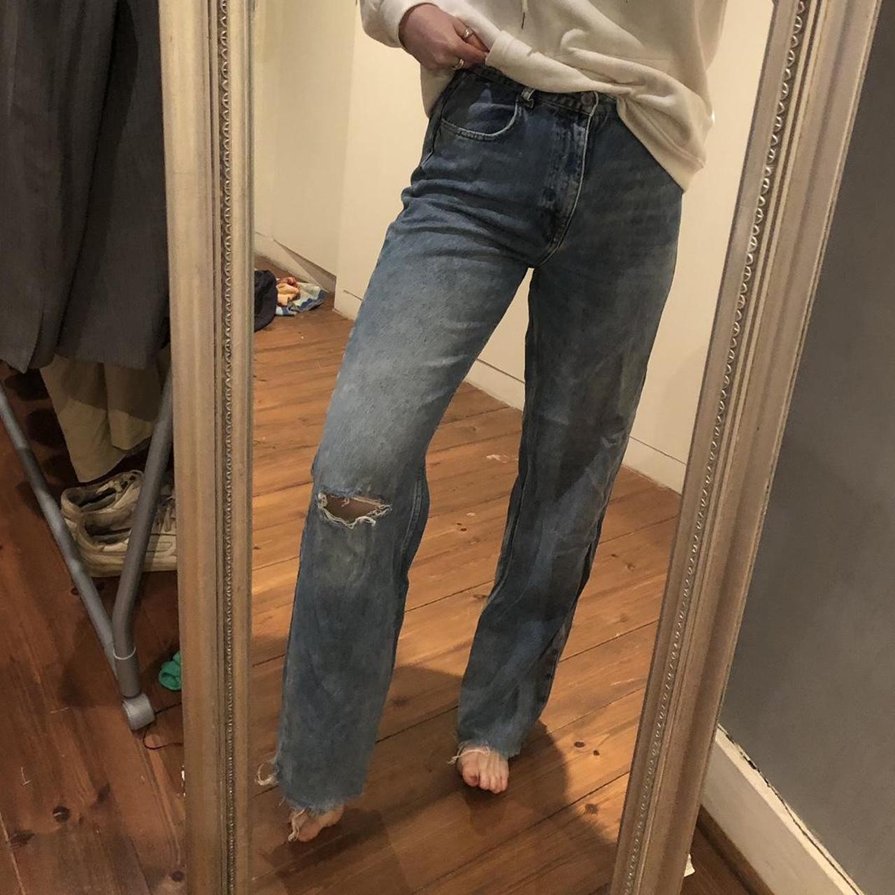 Zara uk 14 high waisted wide leg jeans with ripped... Depop