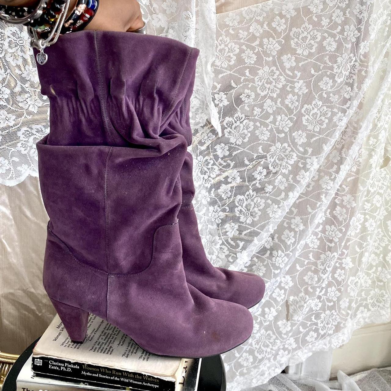 Flat purple suede outlet boots