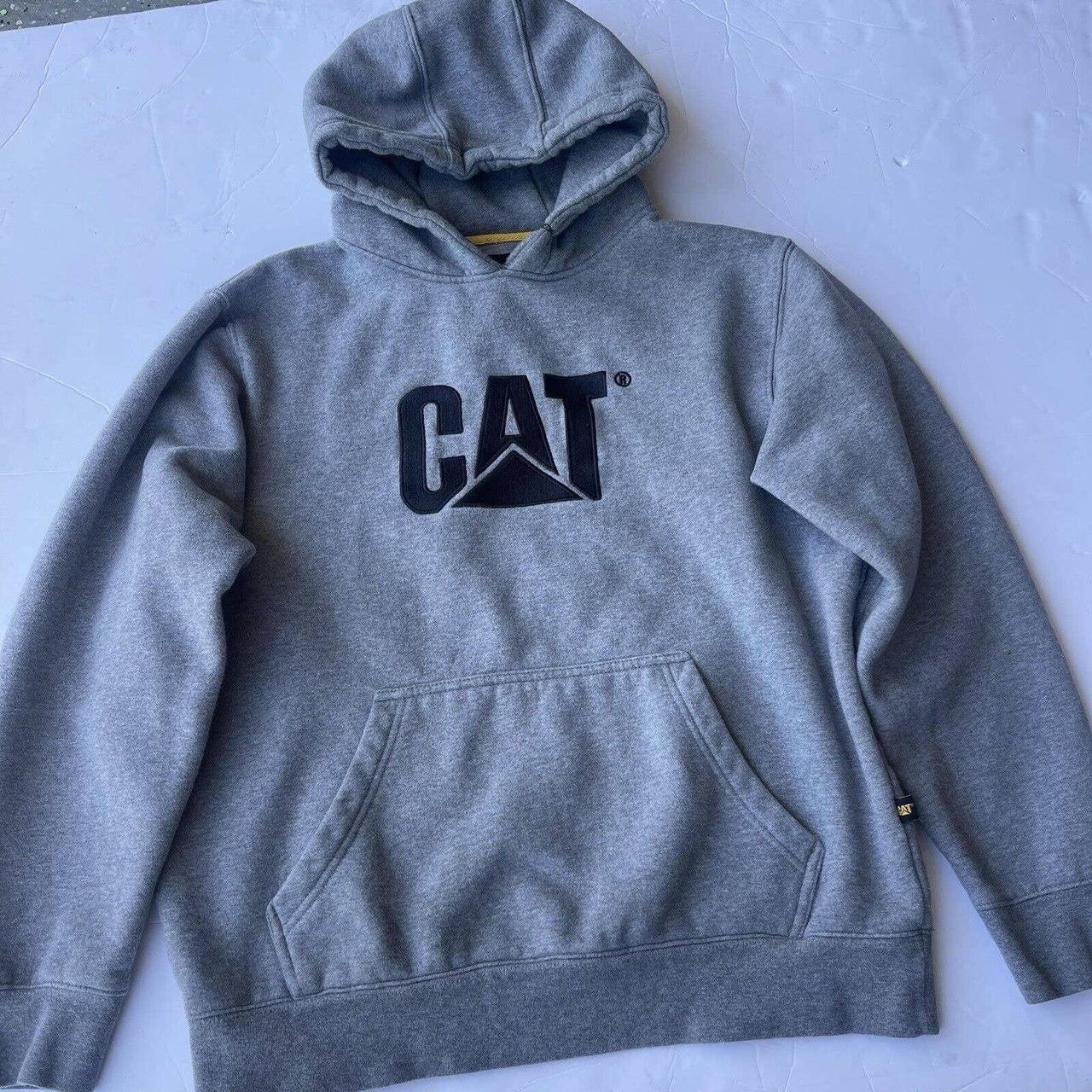 CAT Men's Grey and Black Sweatshirt Depop