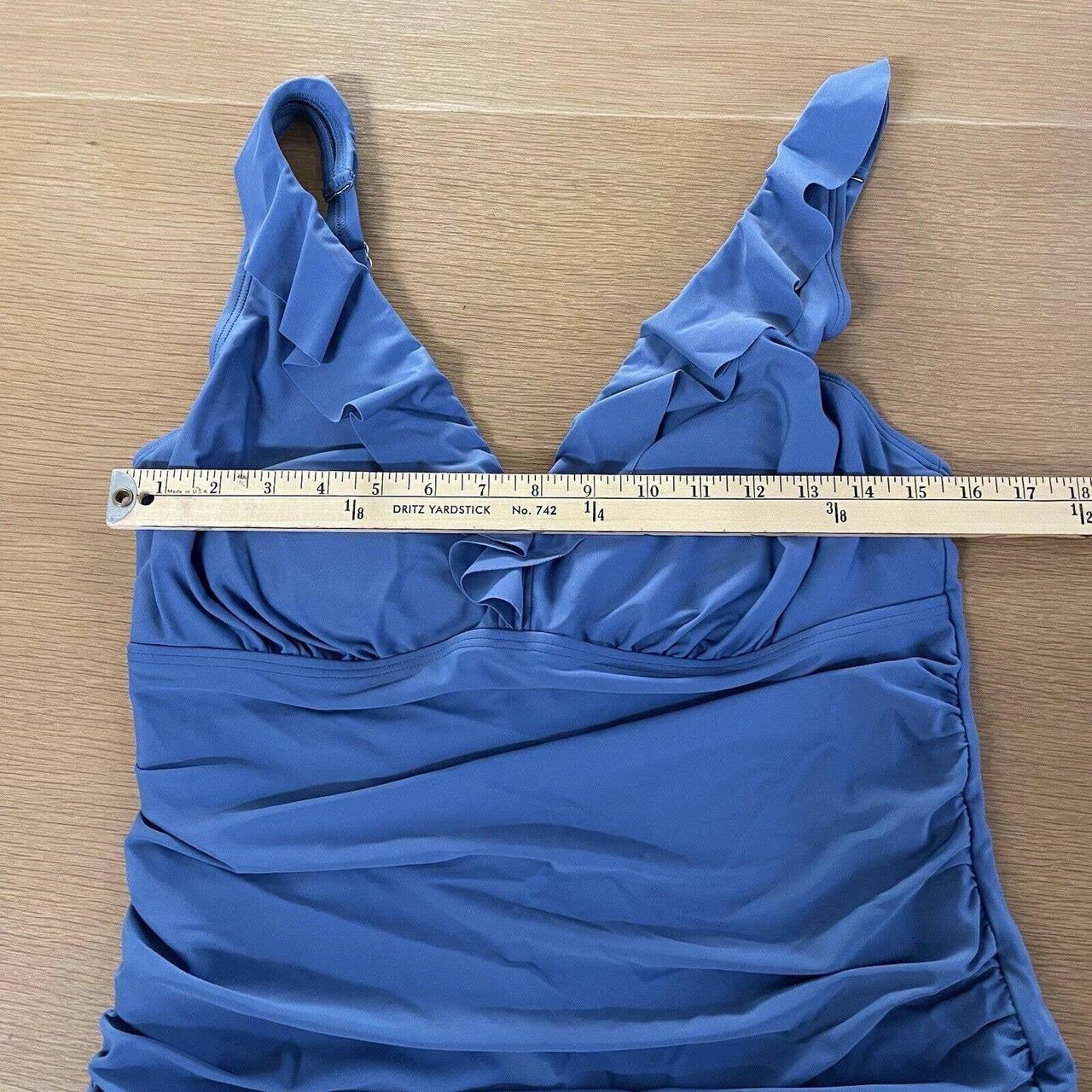 DKNY Ruffle Plunge Underwire Tummy Control Swimsuit - Size 14 - Blue - BNWT