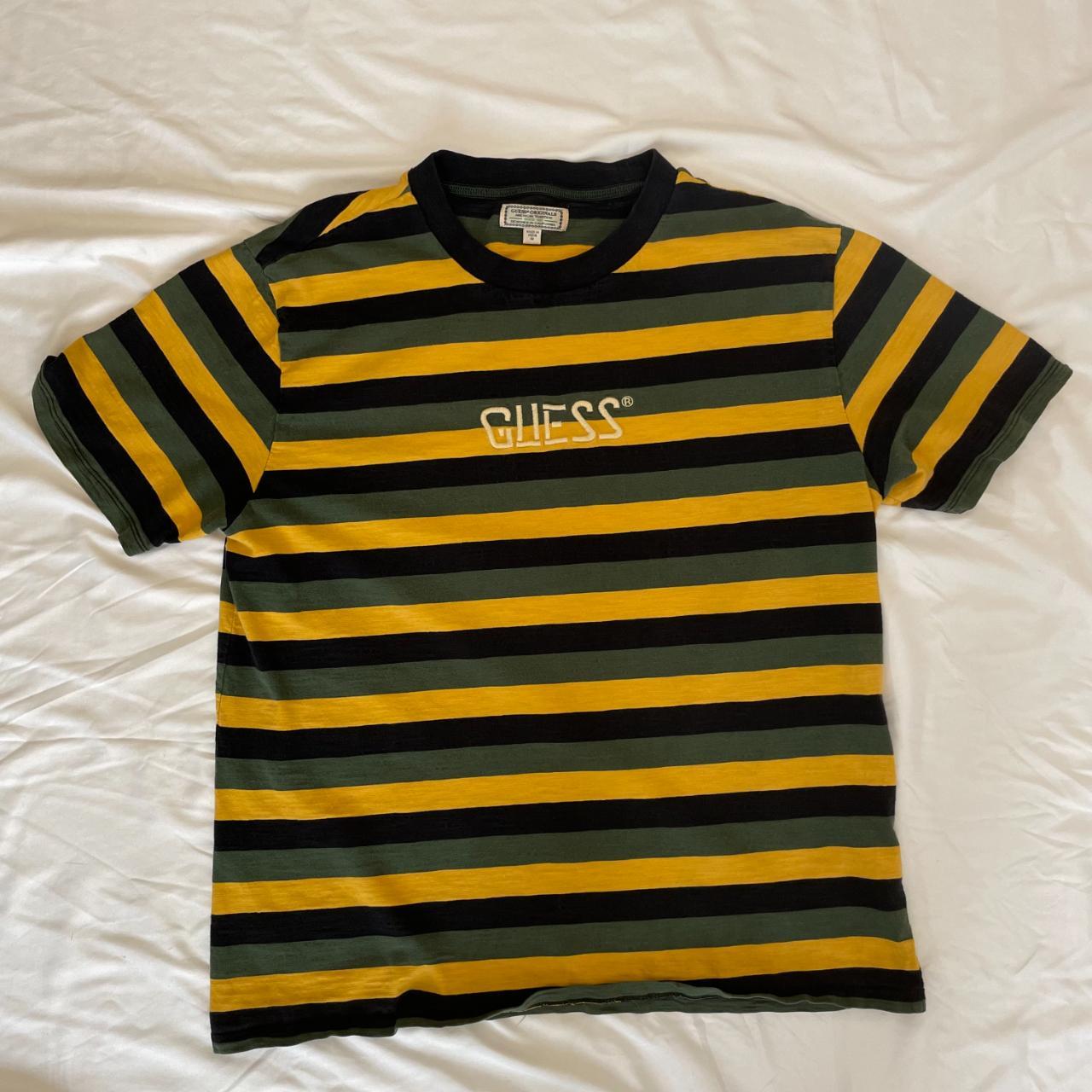 Guess striped t shirt yellow sale