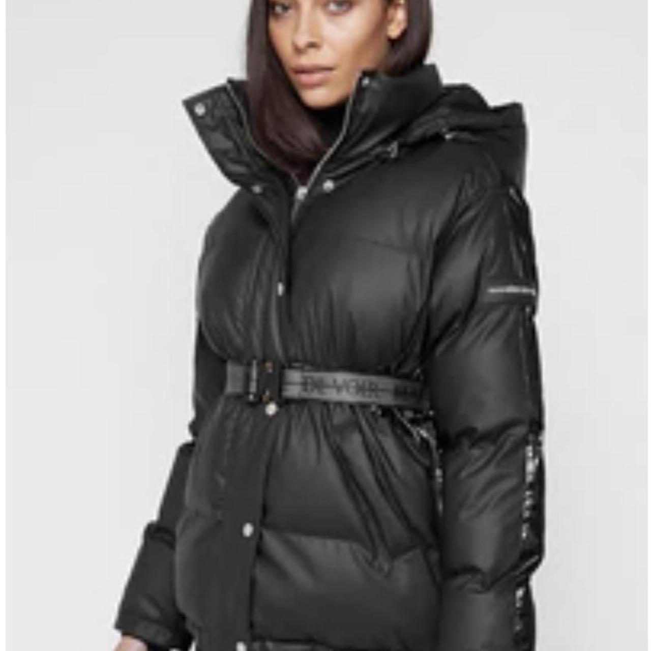 Black matte belted puffer jacket online