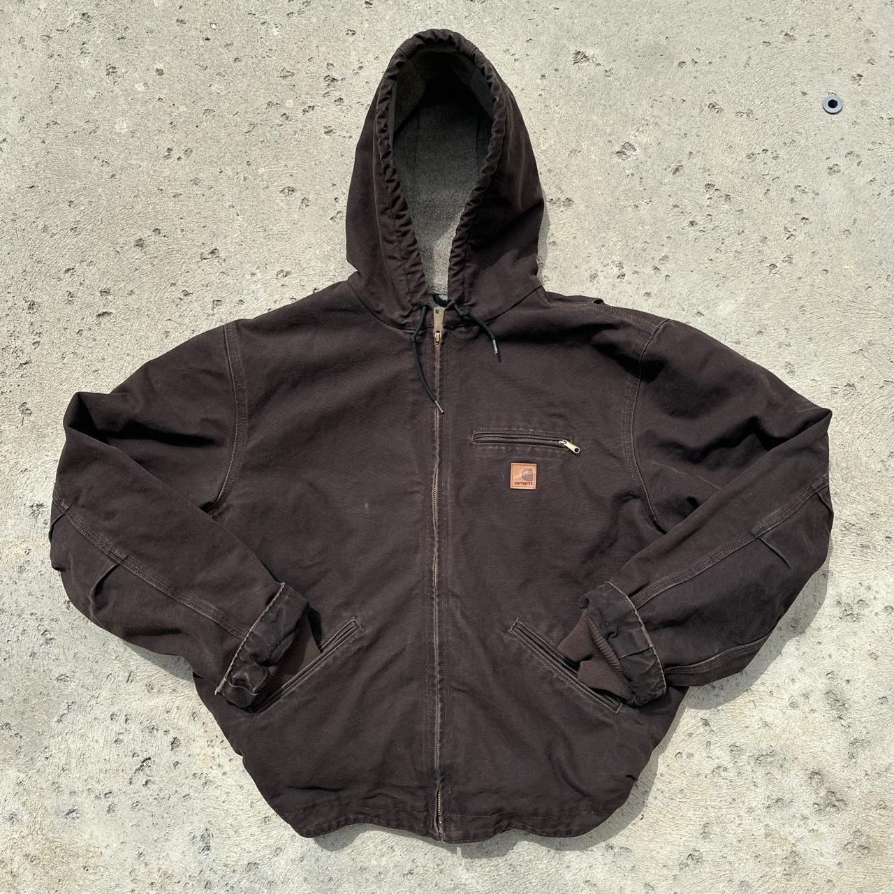 Carhartt WIP Men's Brown and Black Coat | Depop