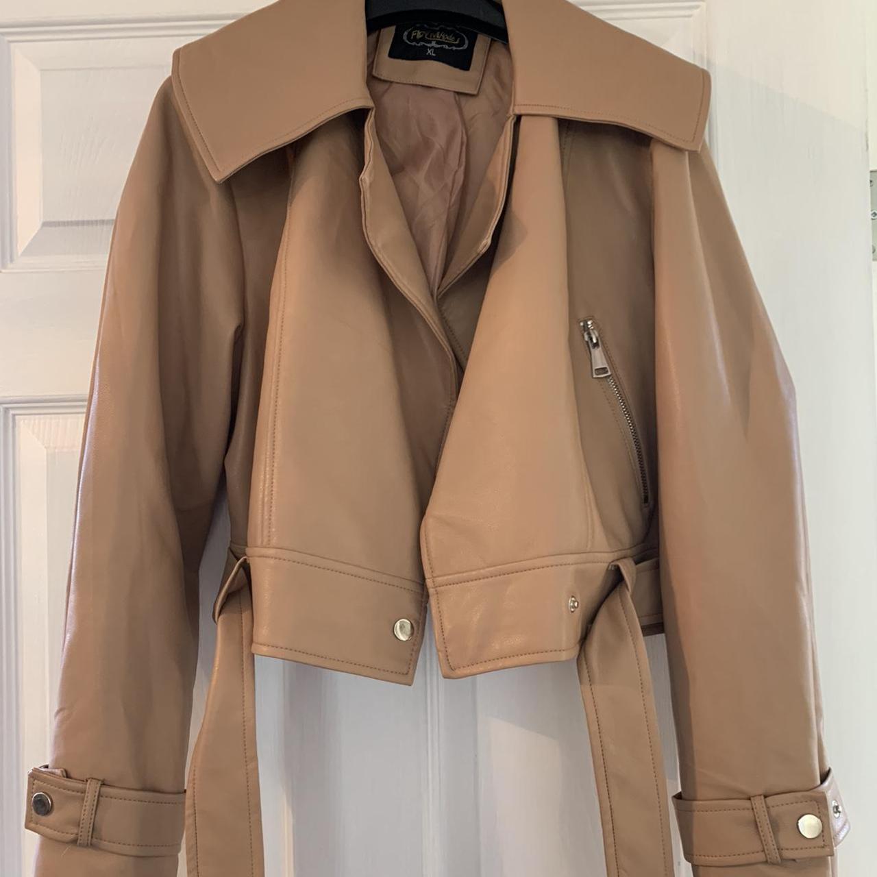 Faux Tan Leather Cropped Jacket Only worn a couple... - Depop