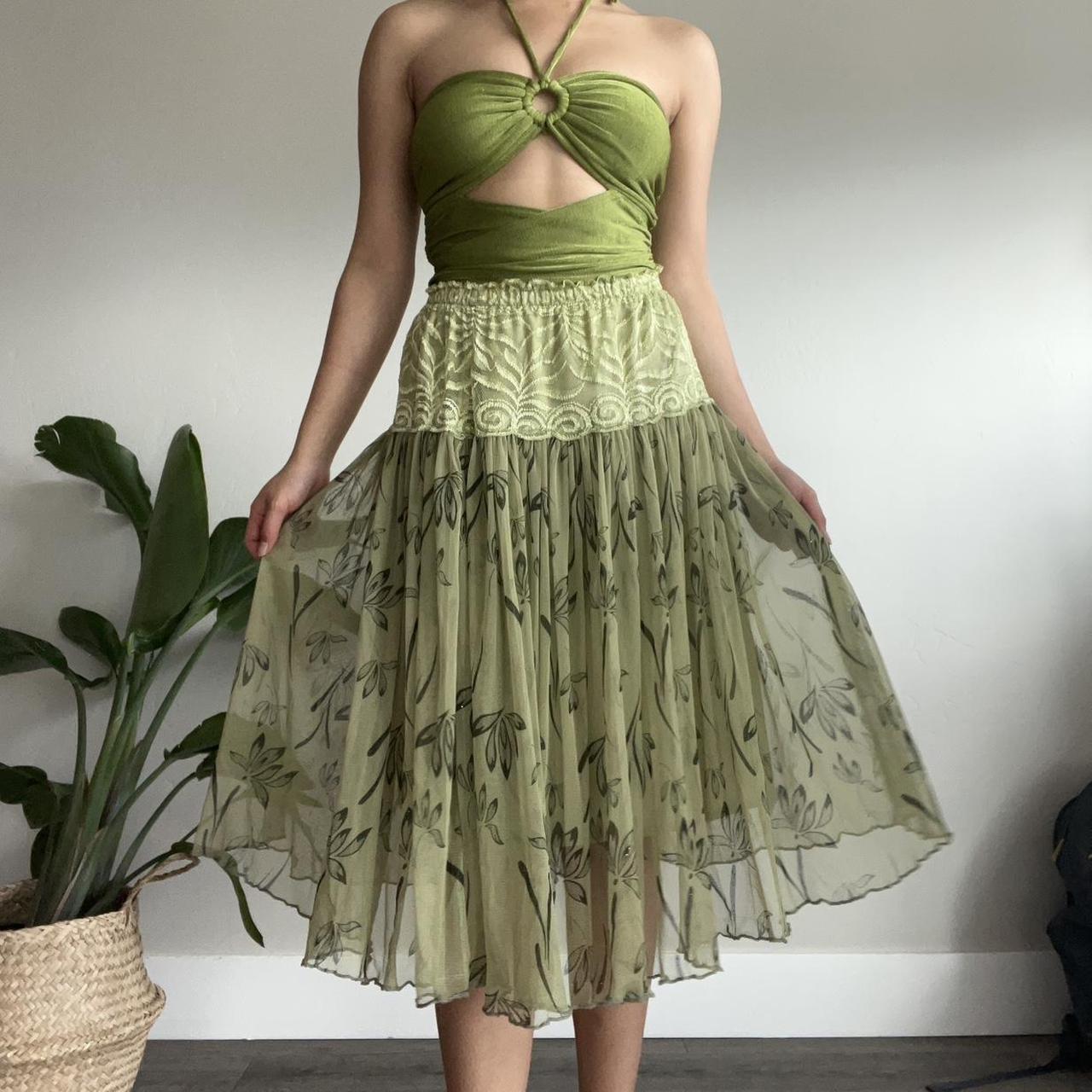 Dolls Kill Women's Green Skirt Depop