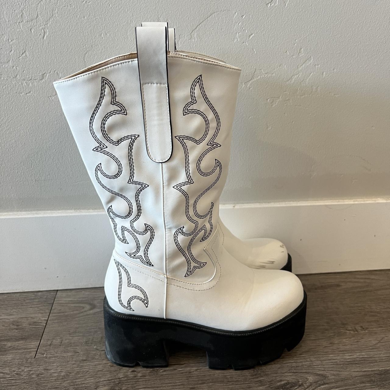 white platform cowboy boots chunky western boots. Depop