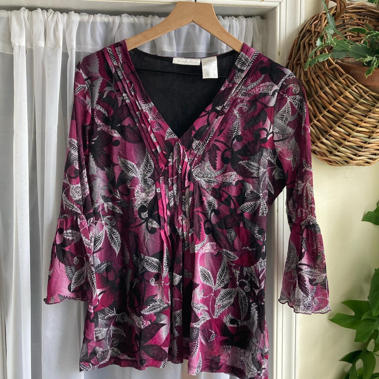 Worthington Women's Purple and Black Blouse | Depop