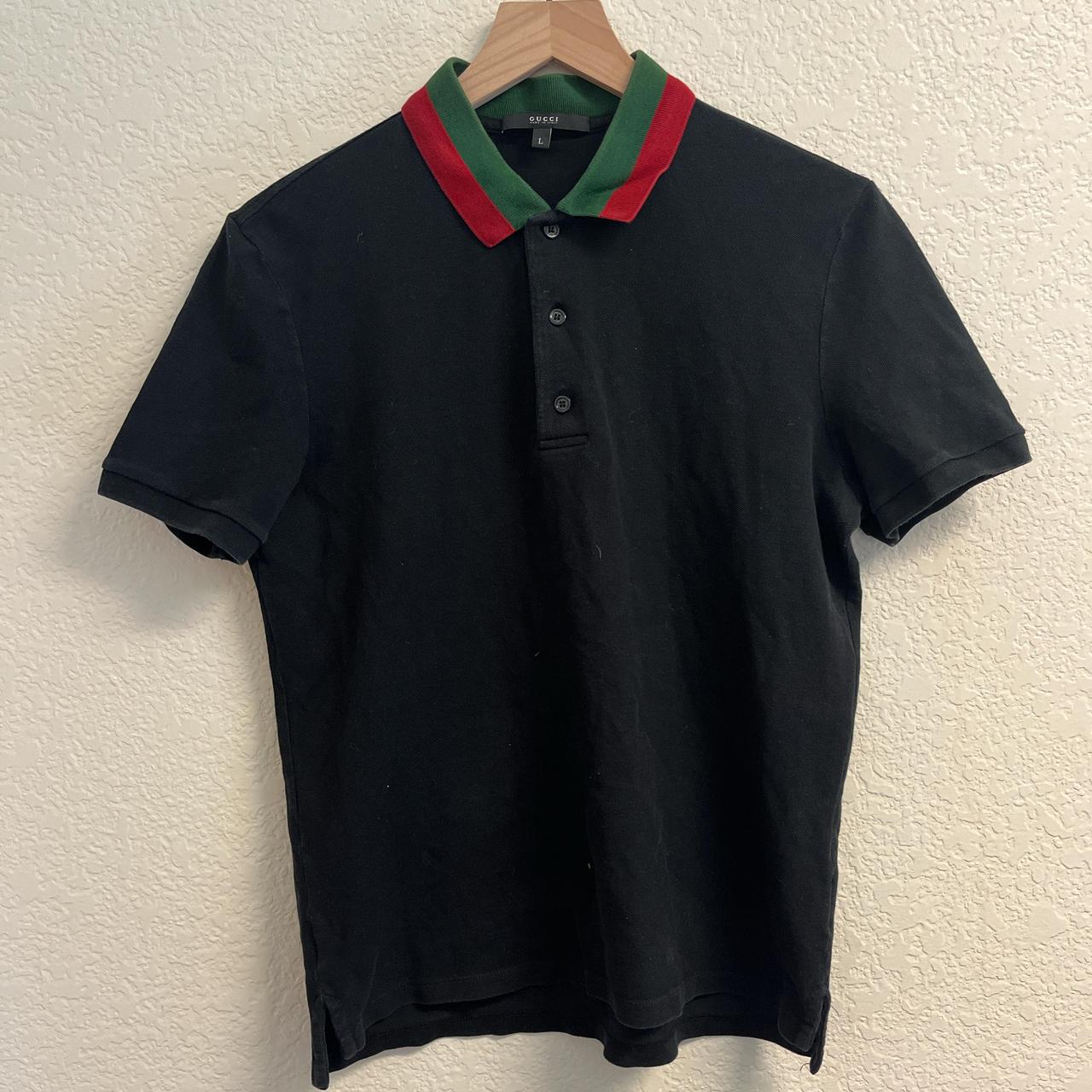 Black gucci polo with red and green collar best sale