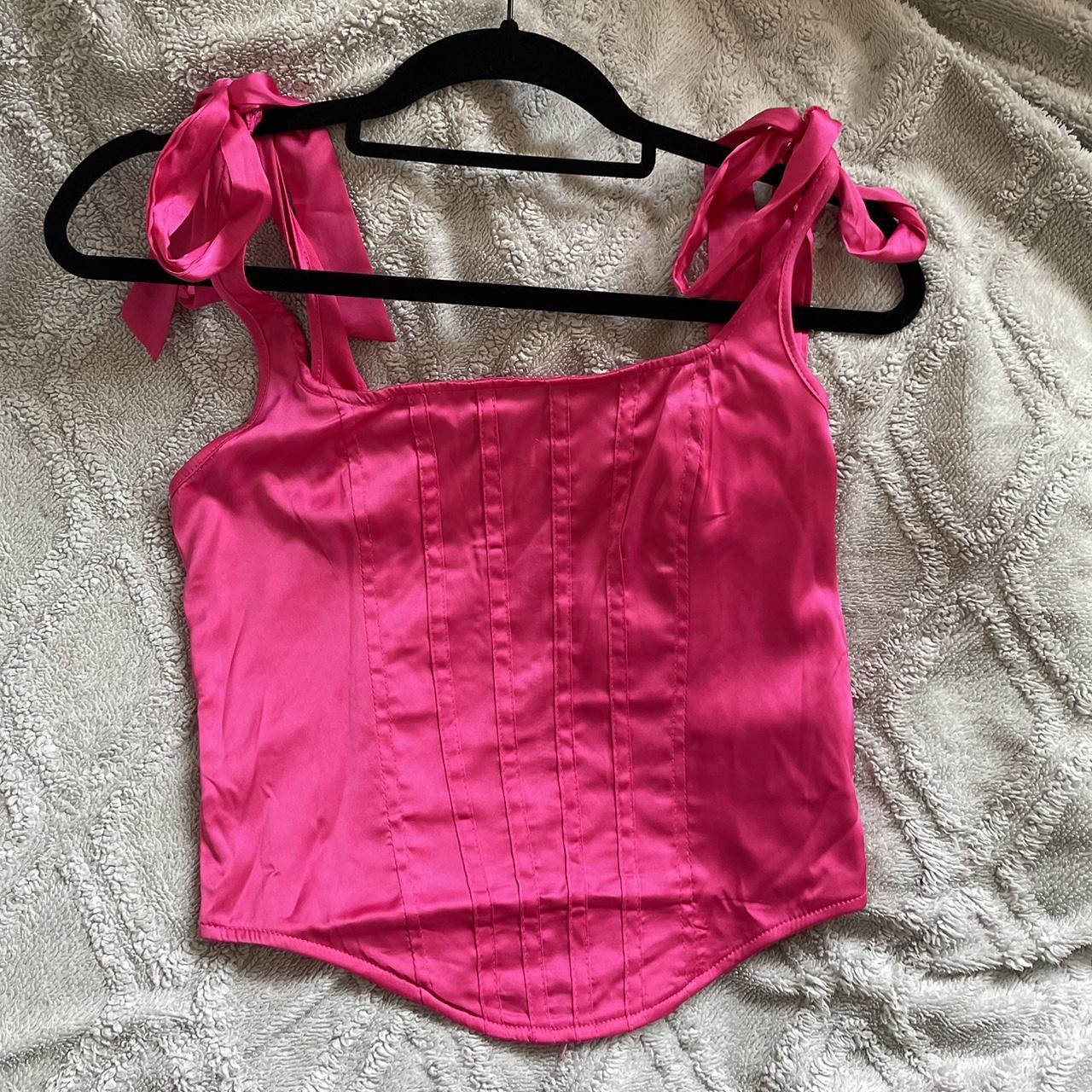 Missguided Pink Satin Corset Top Never Worn Depop