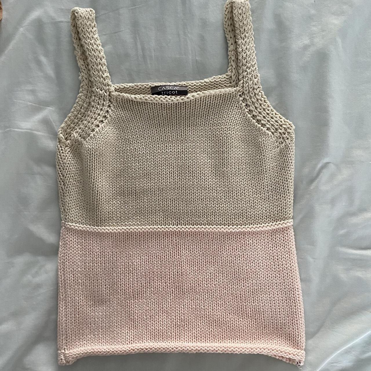 90s Casca Tricot Pink and Beige Knit Tank... - Depop