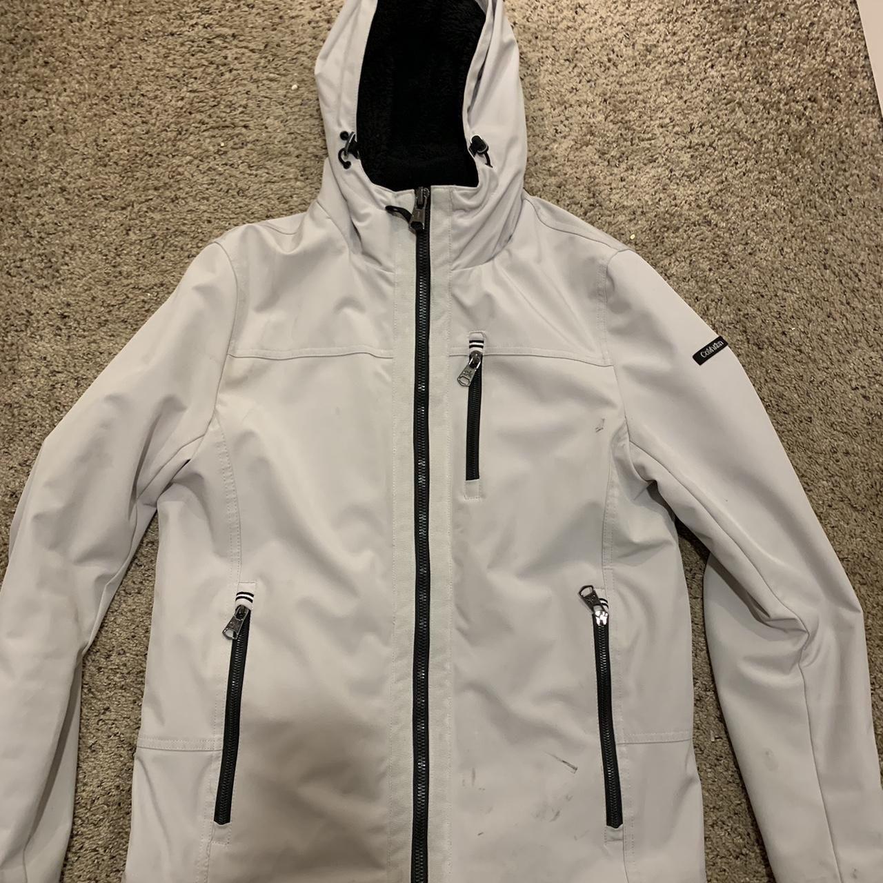 Calvin Klein Men's White and Black Coat | Depop