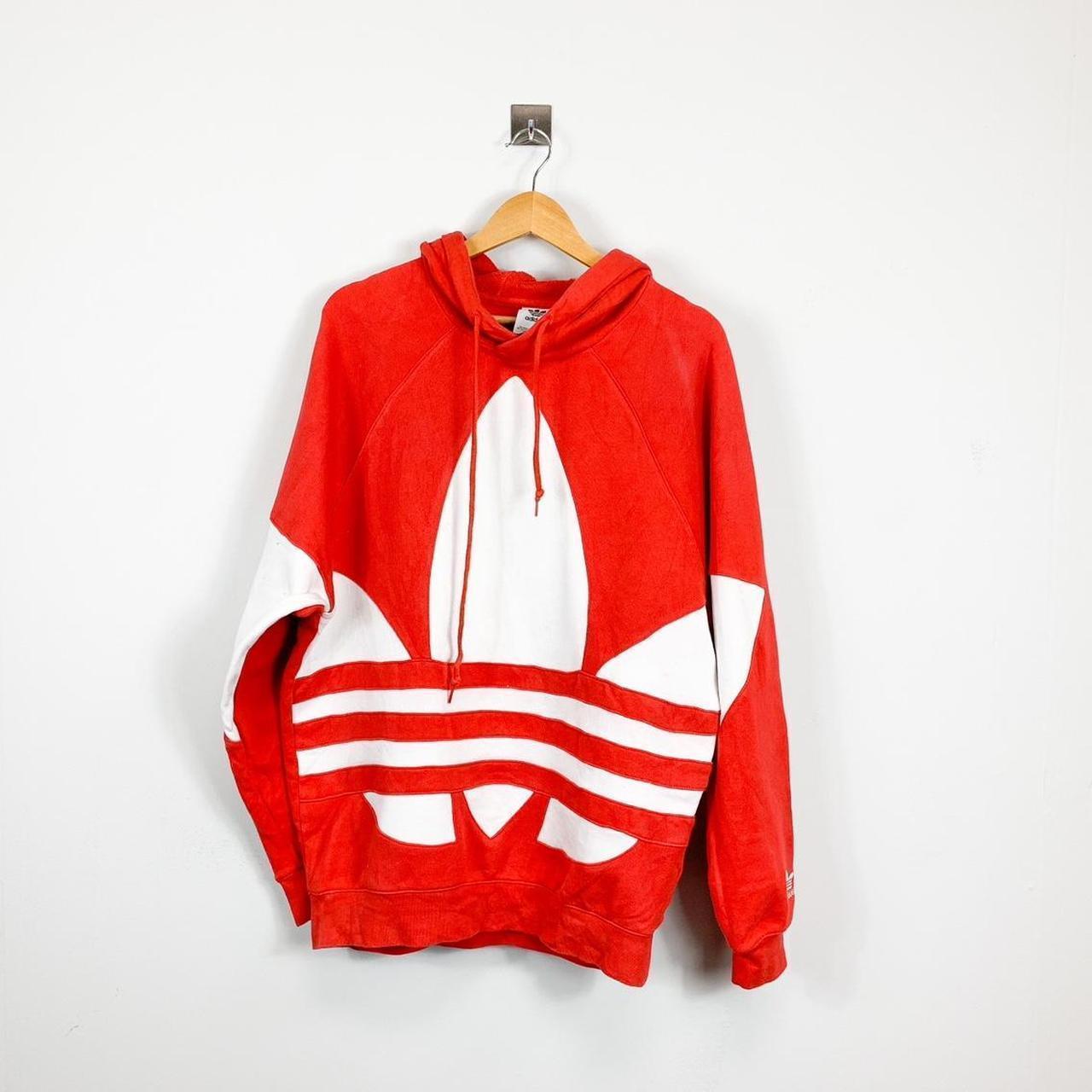 Adidas big best sale trefoil hoodie red