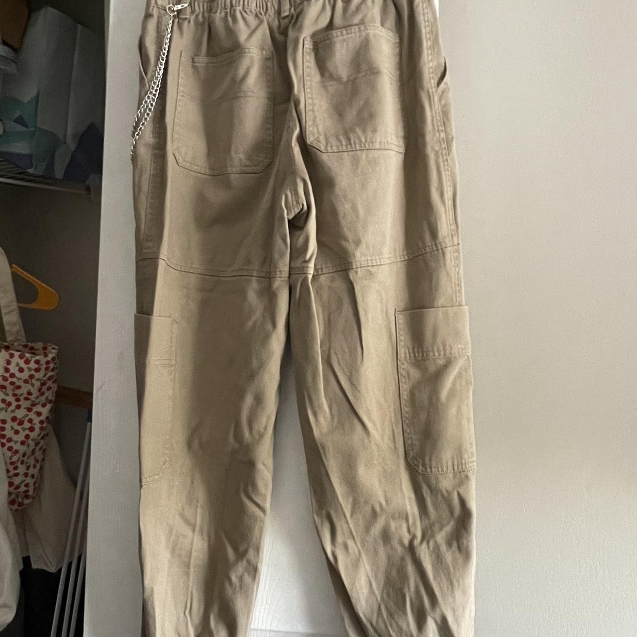 khaki beige forever 21 cargo pants with belt chain... Depop
