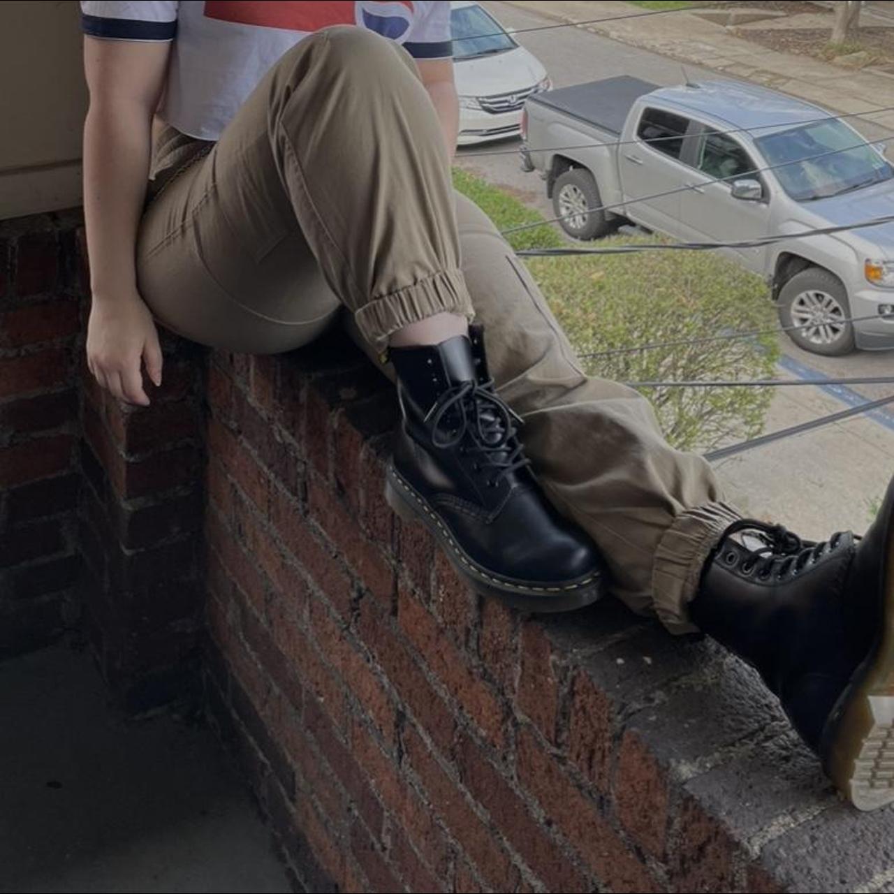 khaki beige forever 21 cargo pants with belt chain... Depop