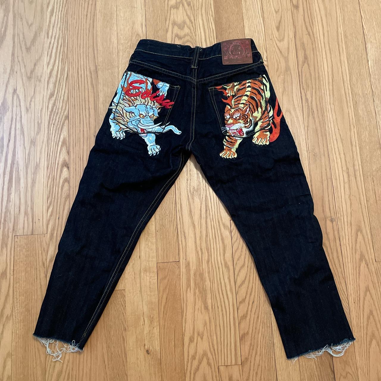 Evisu Men's Navy Jeans | Depop