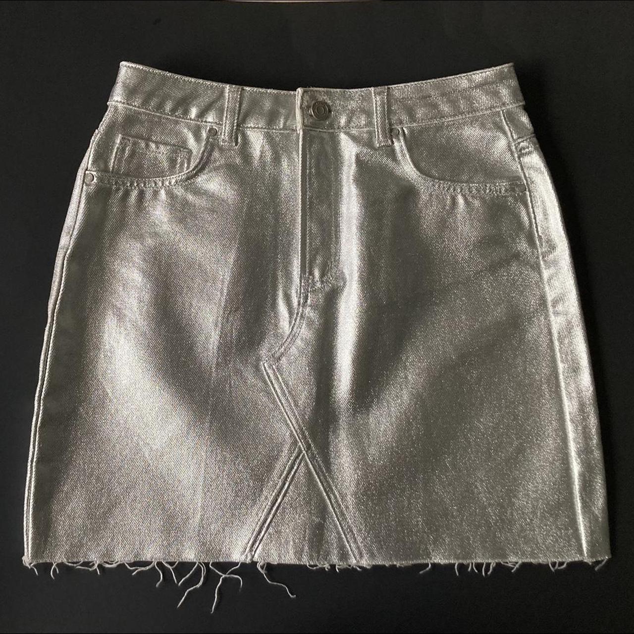 NWT Missguided silver metallic denim skirt Y2K