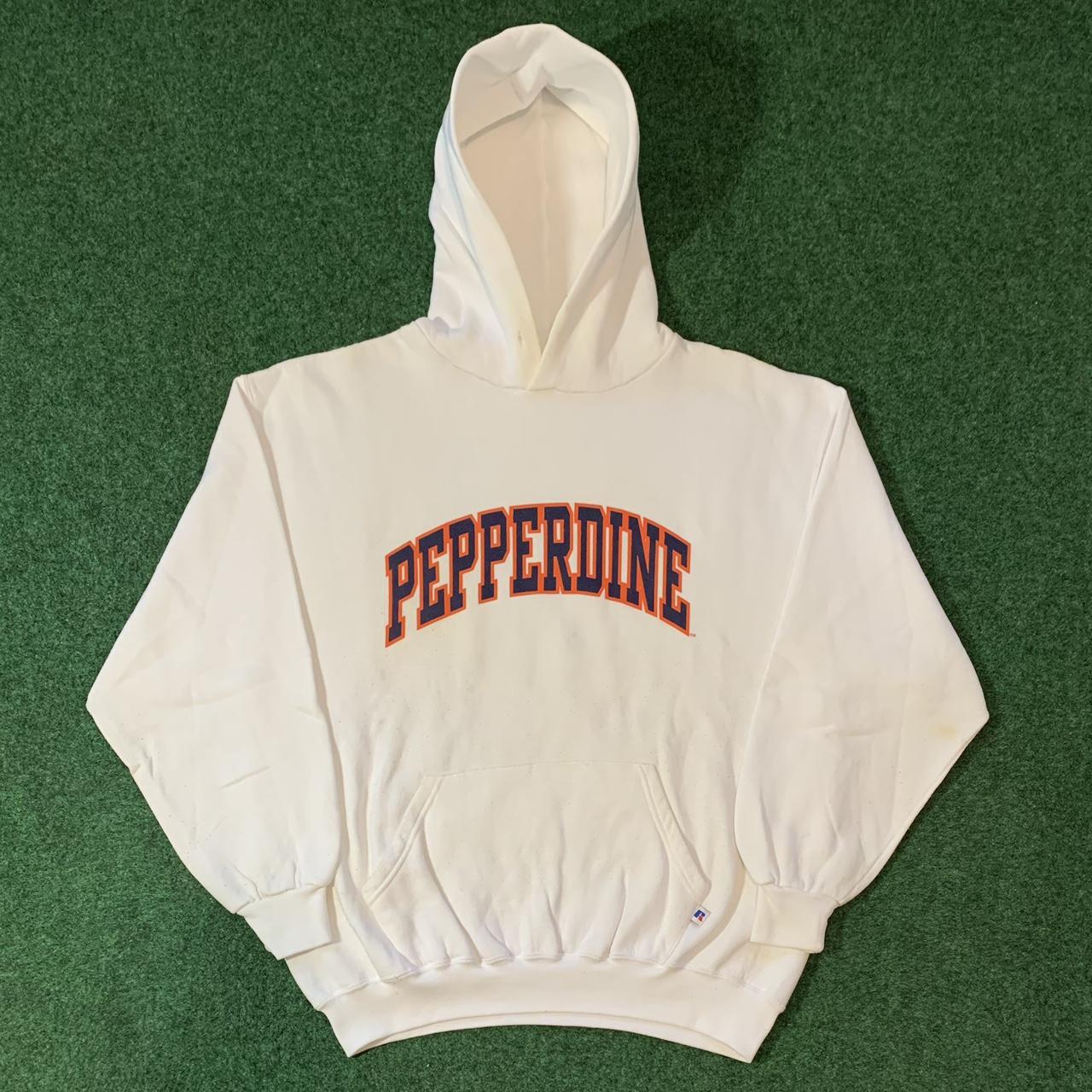 Vintage 90s Russell Athletic Pepperdine Hoodie White... Depop