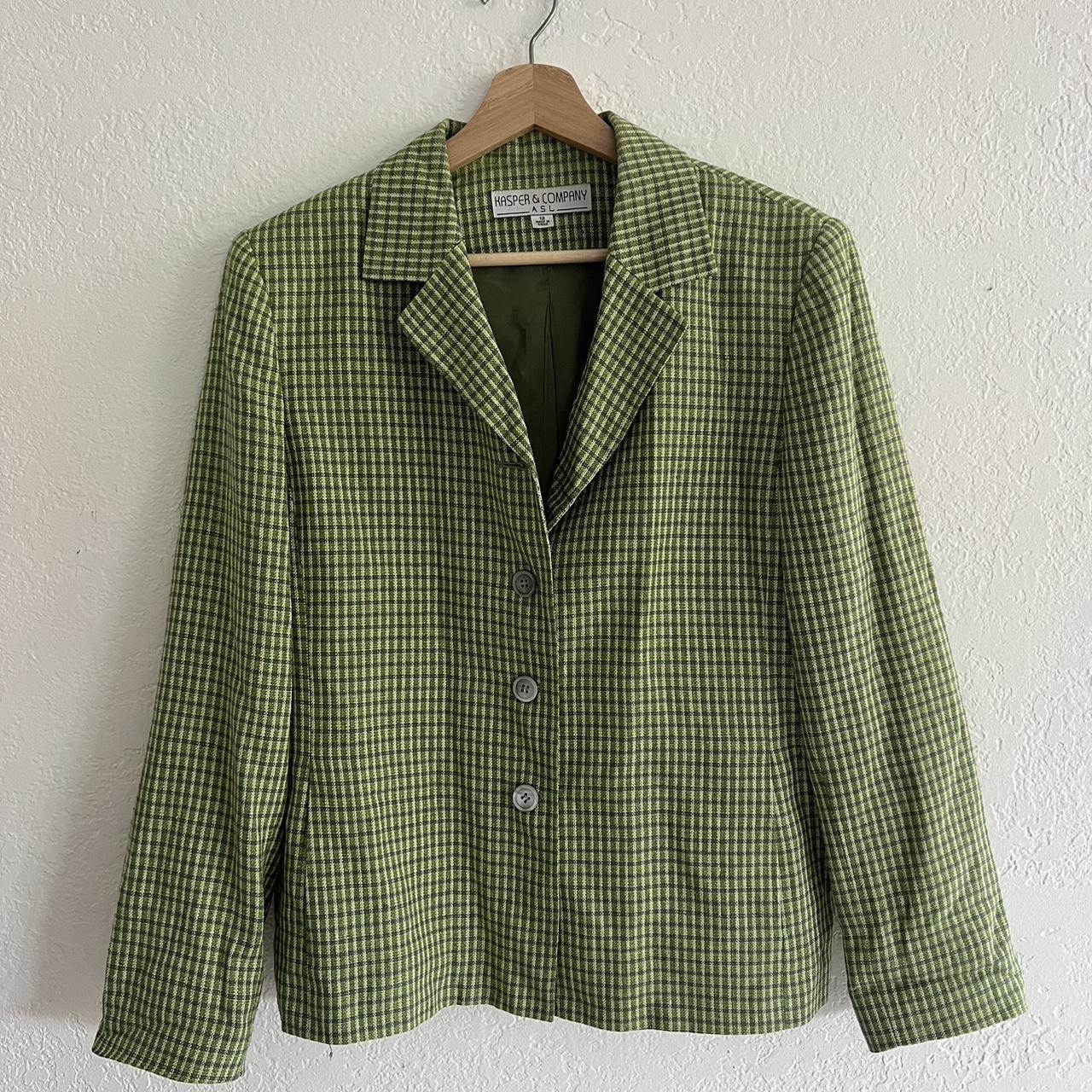 Checkered green blazer. Styles up business casual... - Depop
