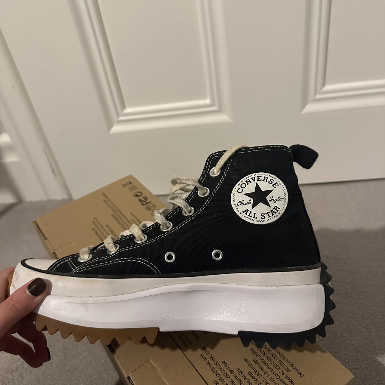 Converse run star hike hi trainers in black & white.... - Depop