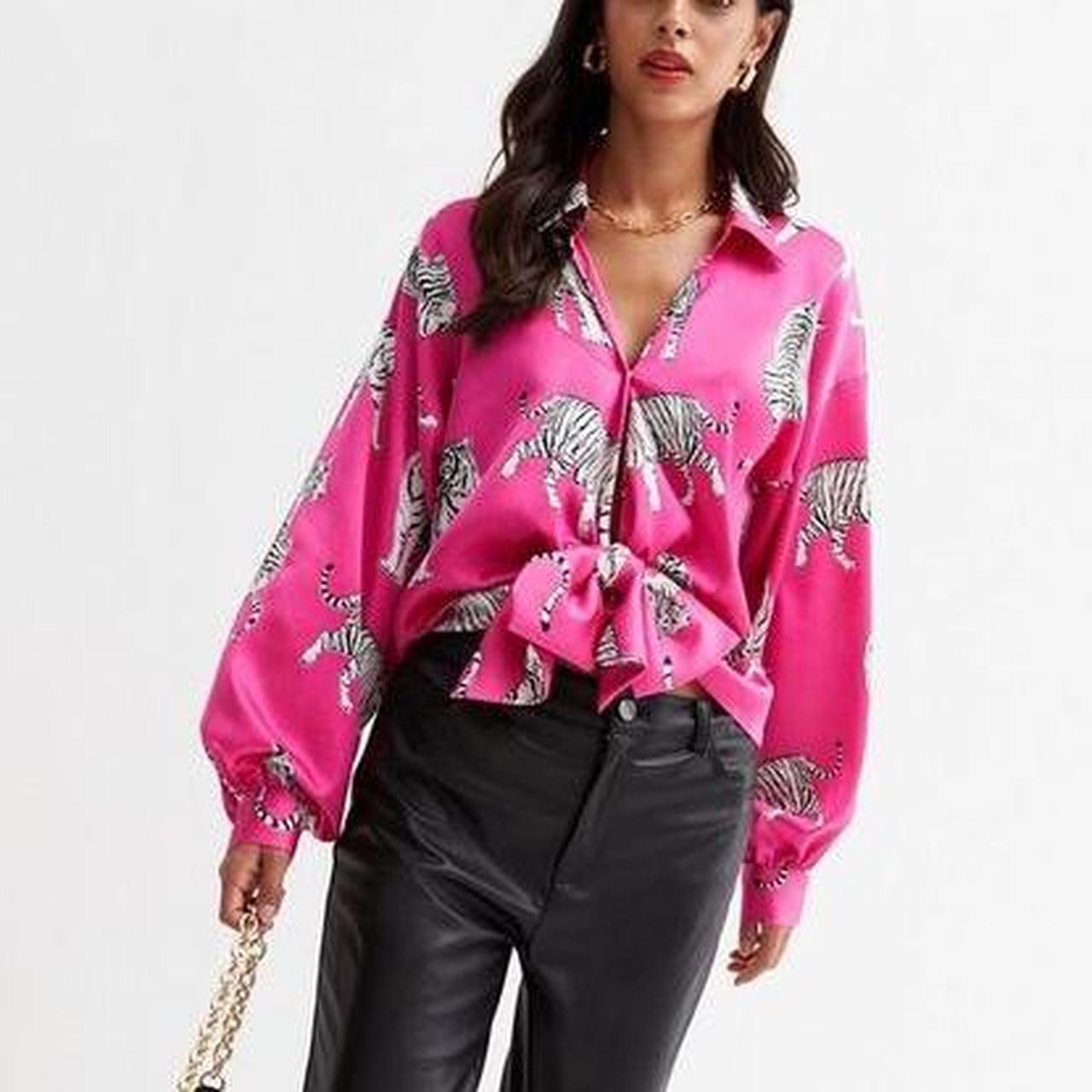 new look pink satin shirt