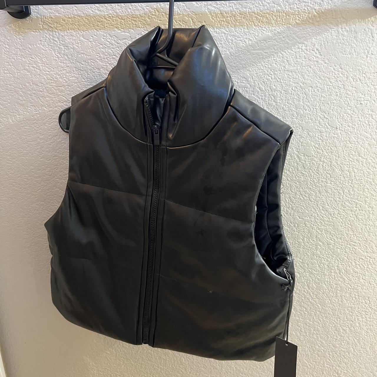 Black Puffer Vest Made With Faux Leather Size XS Depop   P0 