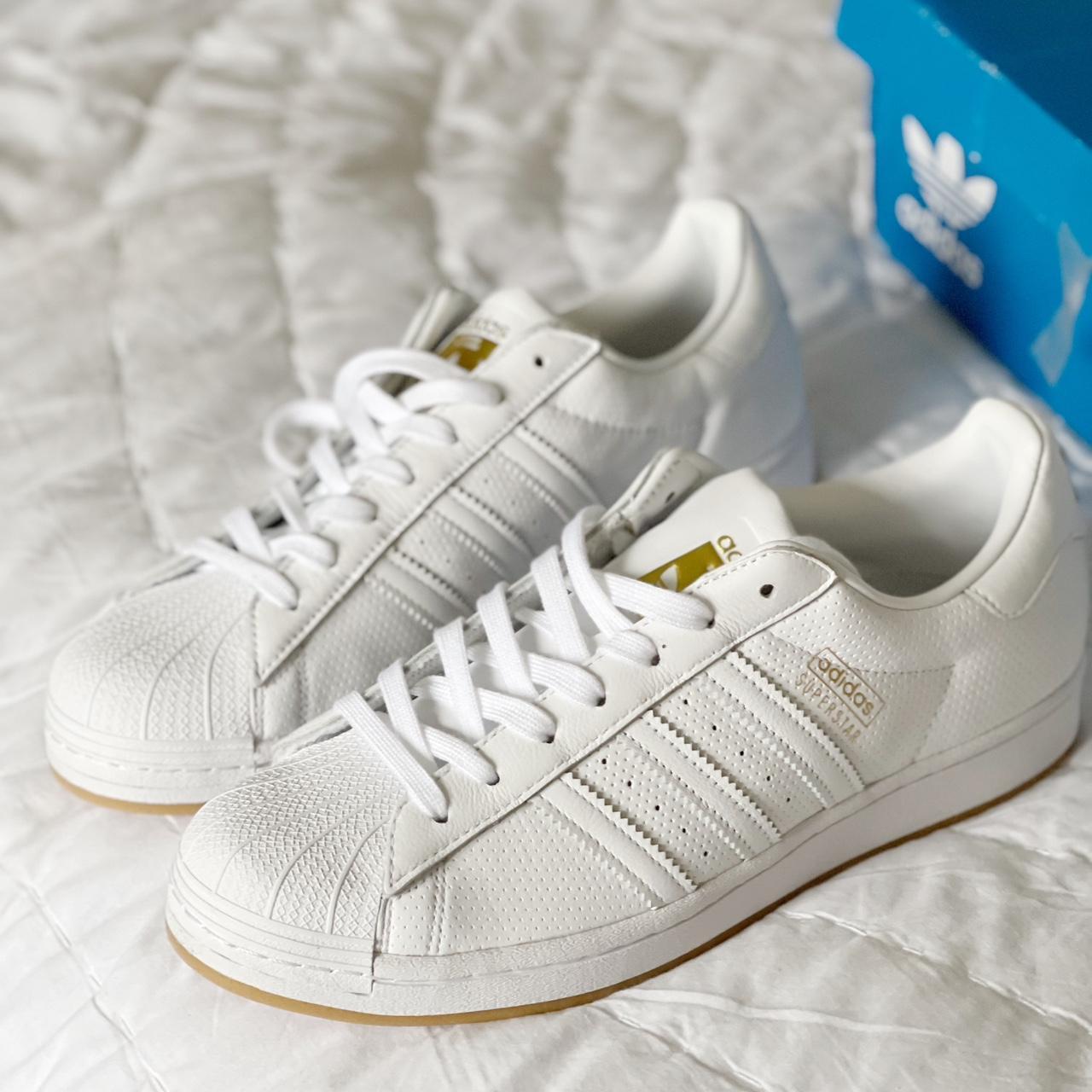 All White with Gum Sole Adidas Superstar... - Depop