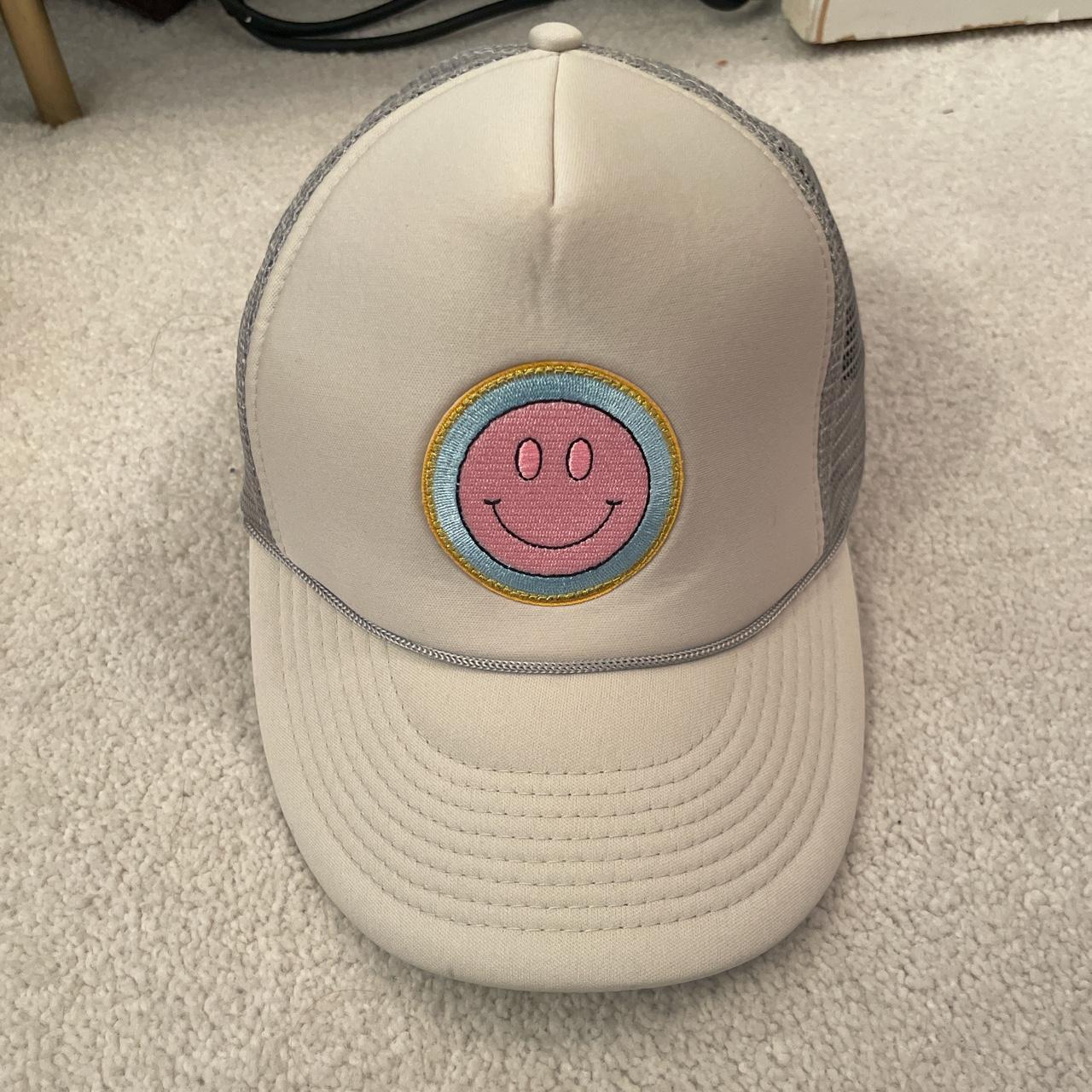 Cute grey baseball hat with pink, gold and blue... Depop