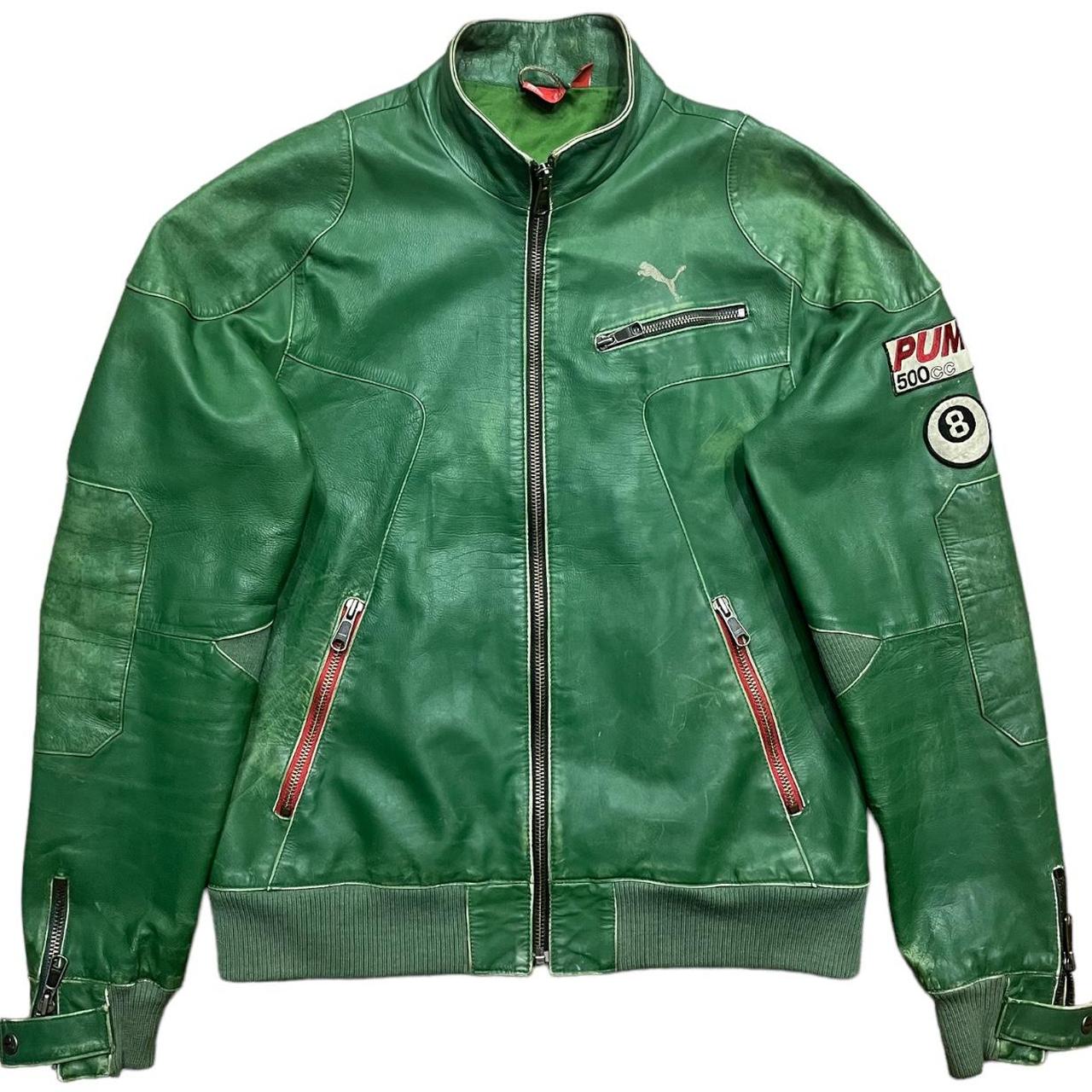 Puma green store leather jacket