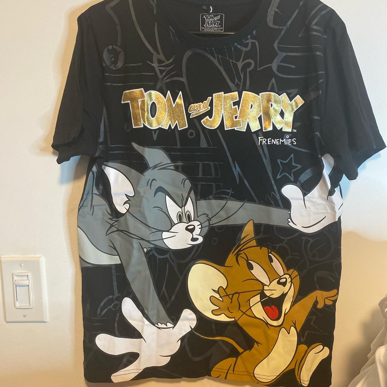 Tom And Jerry T-shirt In Black With Tom And Jerry On - Depop