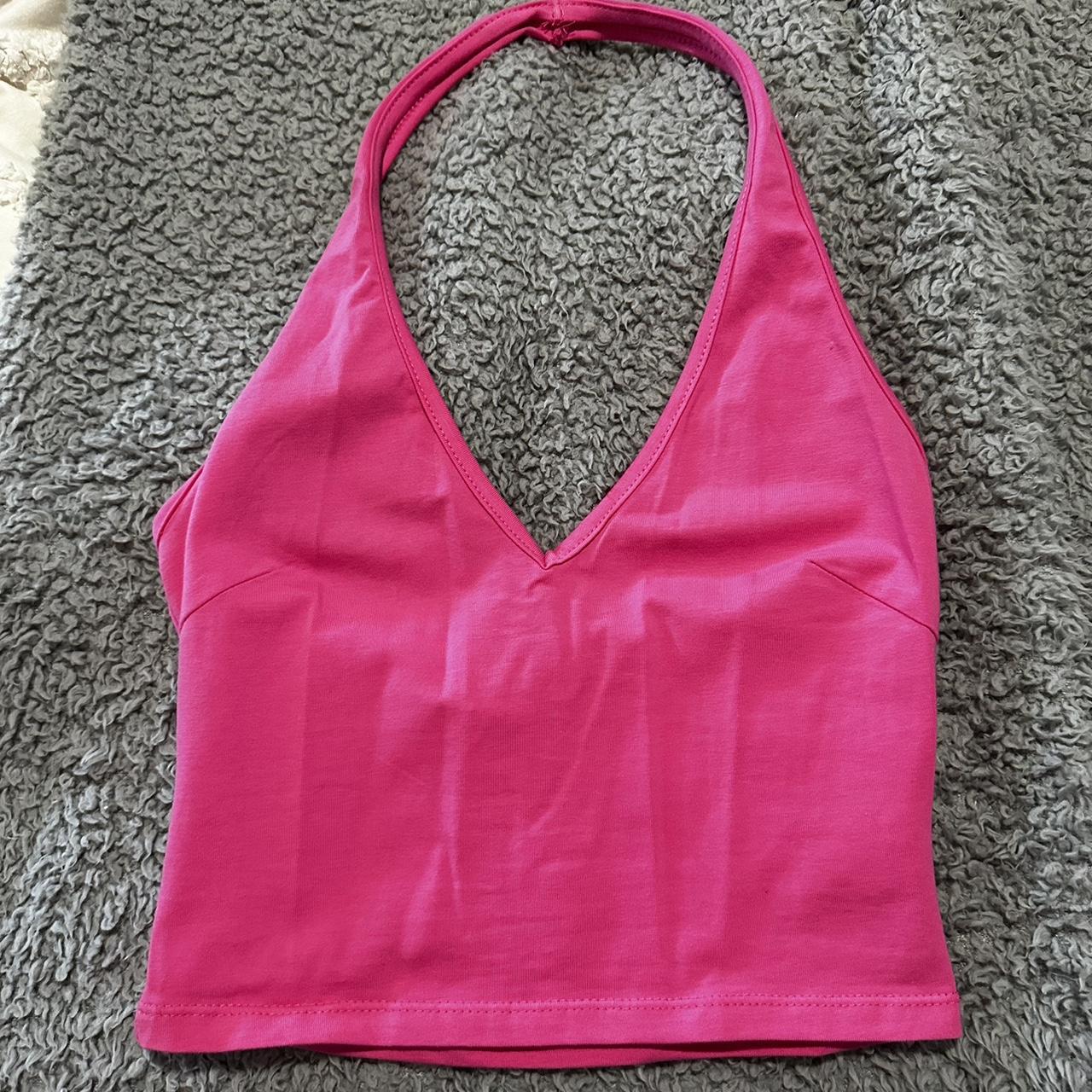Princess Polly halter neck crop top in hot pink... Depop