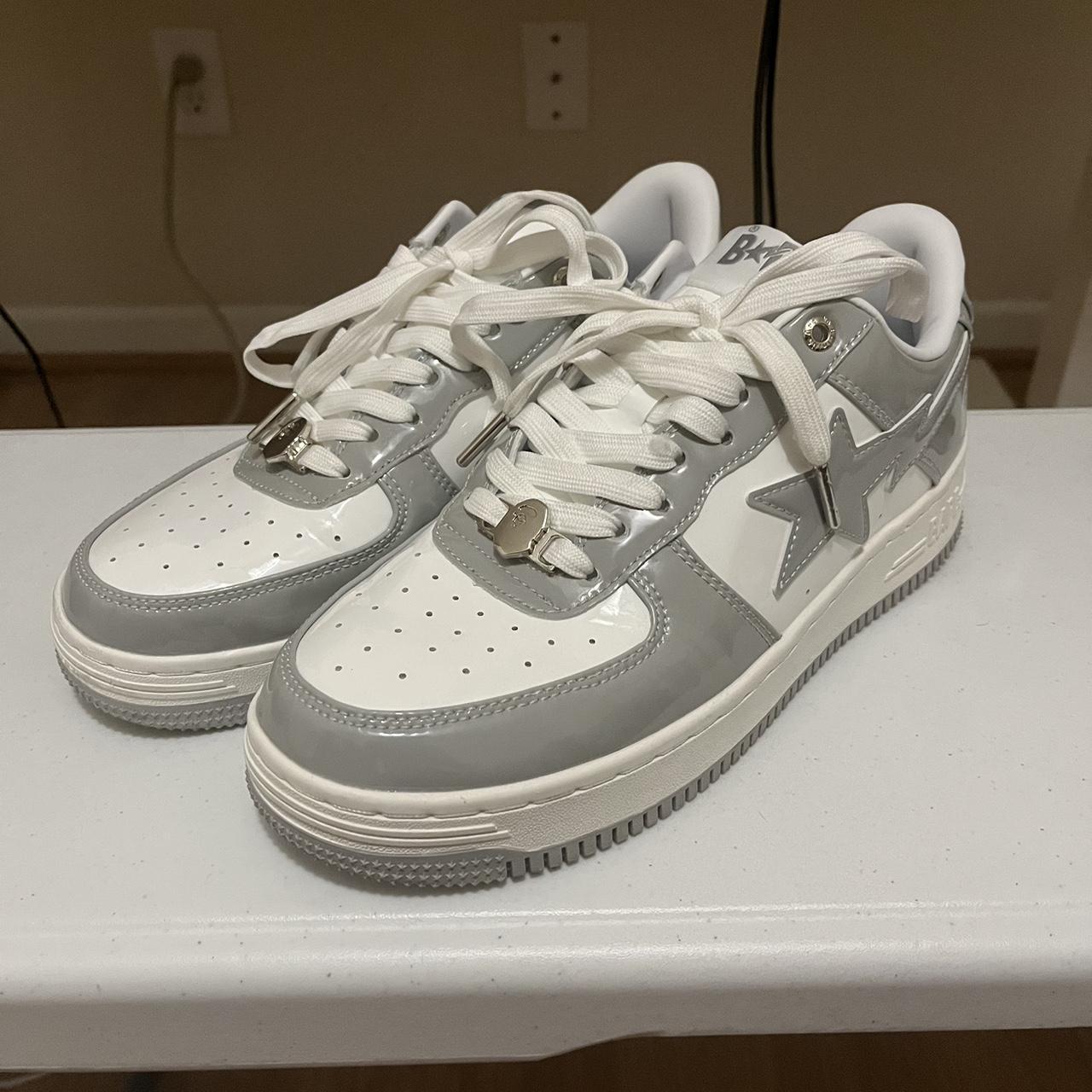 Bape Sta Patent Leather White Grey Worn Once... - Depop