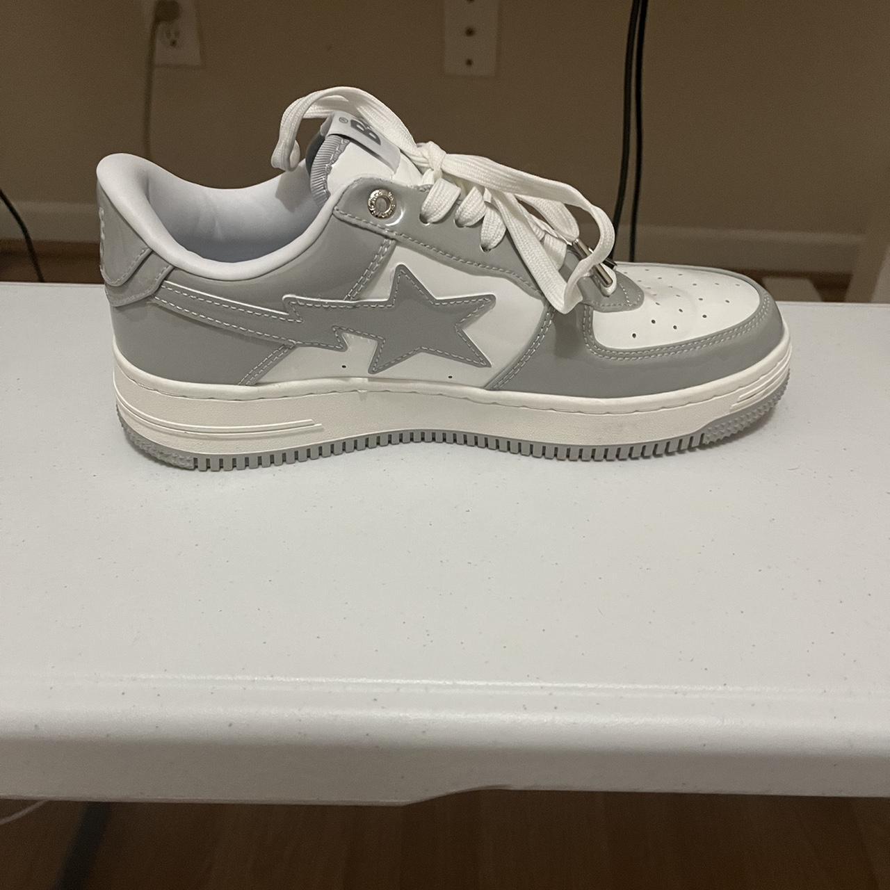 Bape Sta Patent Leather White Grey Worn Once... - Depop