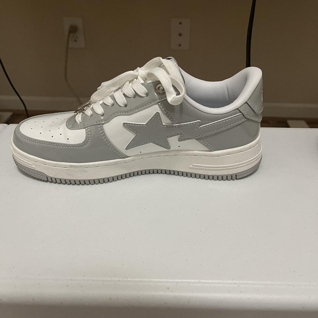 Bape Sta Patent Leather White Grey Worn Once... - Depop