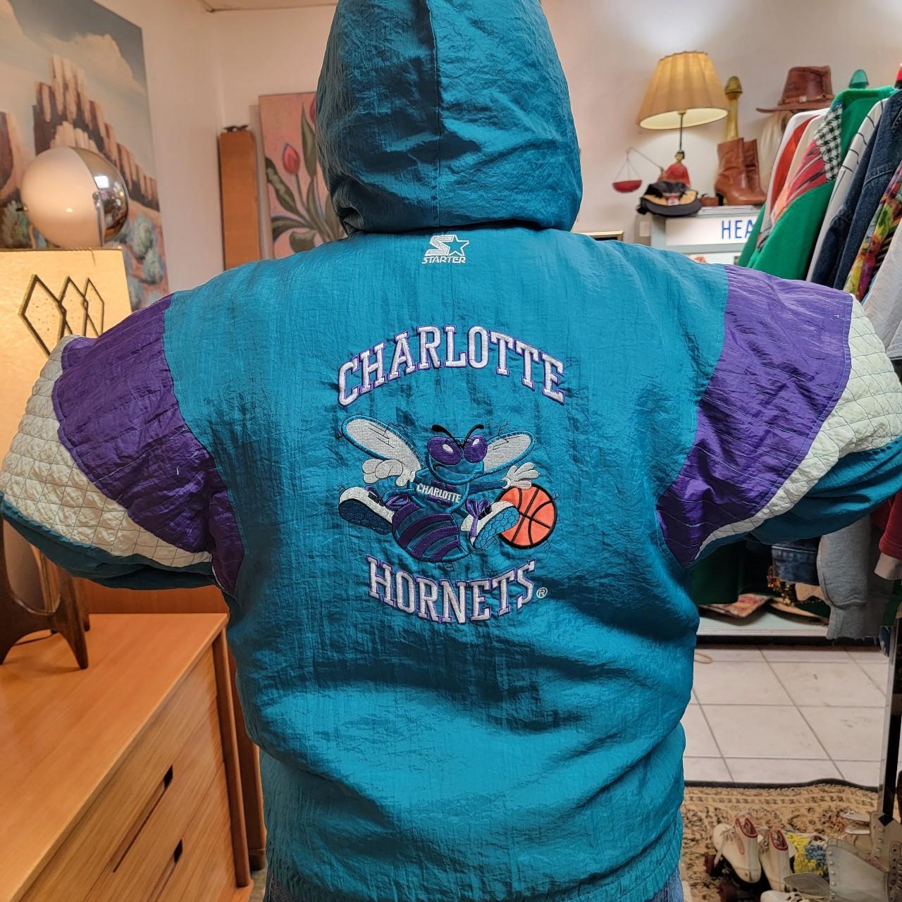 1990's Charlotte Hornets Starter Jacket. Snap - Depop