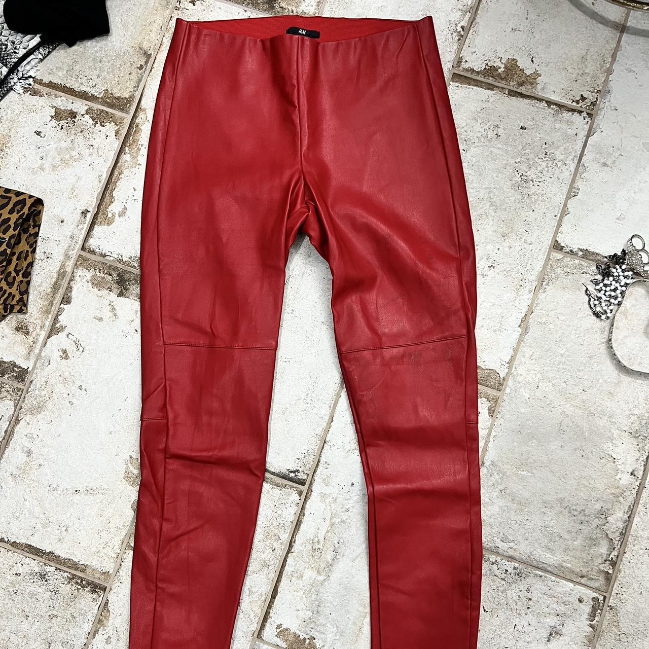 H&m red discount leather pants