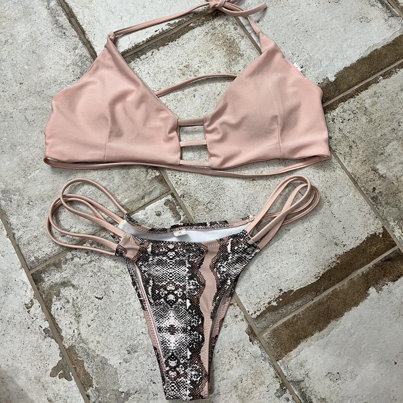 Women's Pink and Tan Bikinis-and-tankini-sets | Depop