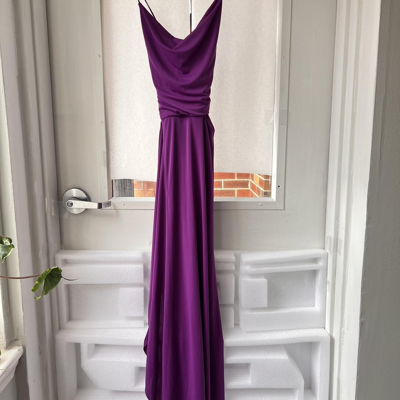 BCBG Maxi Purple Slit Dress with Cross Tie Back