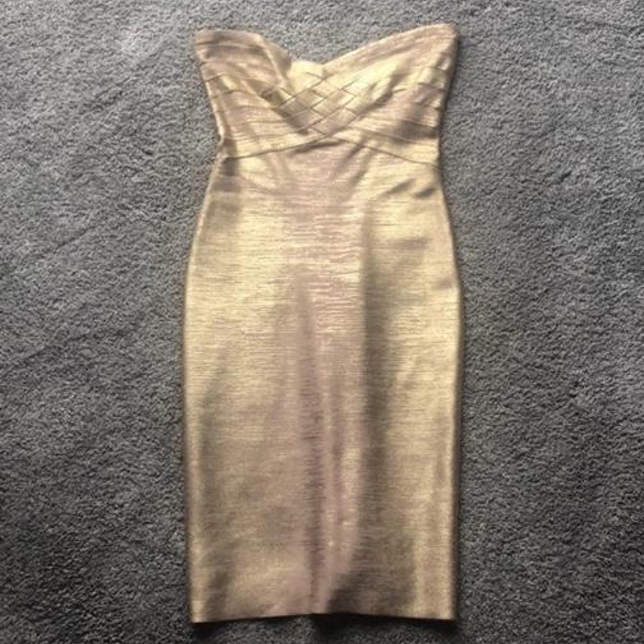 Gold metallic Herve leger bandage dress! Worn one... Depop