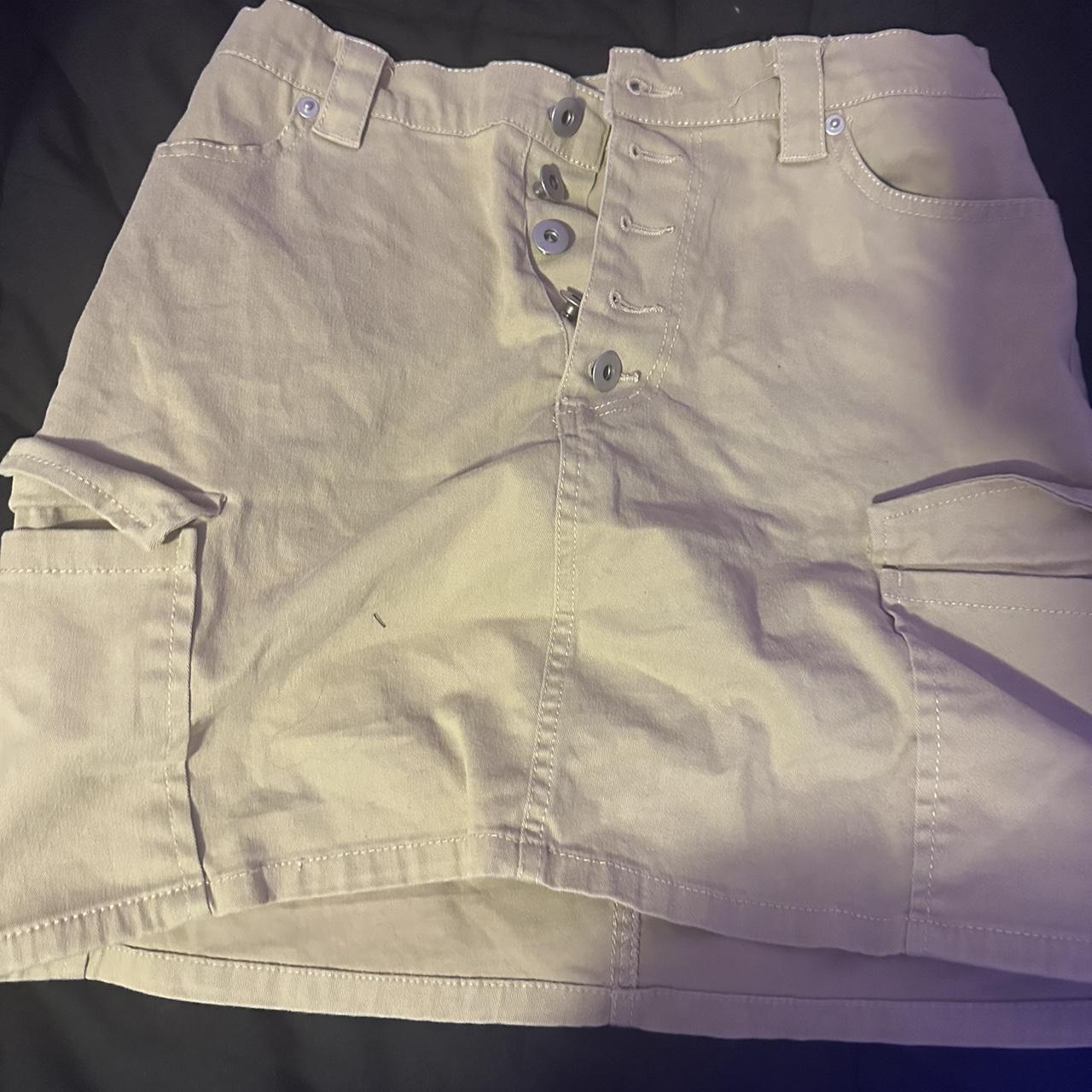 beige cargo skirt with buttons, side pockets, no... - Depop