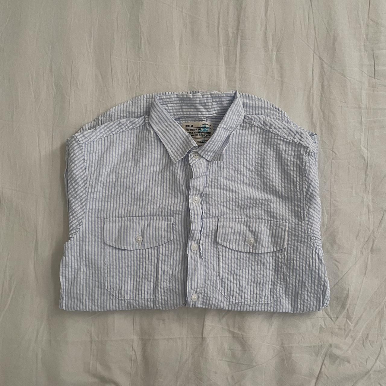 Replay Men's Blue and White Shirt | Depop