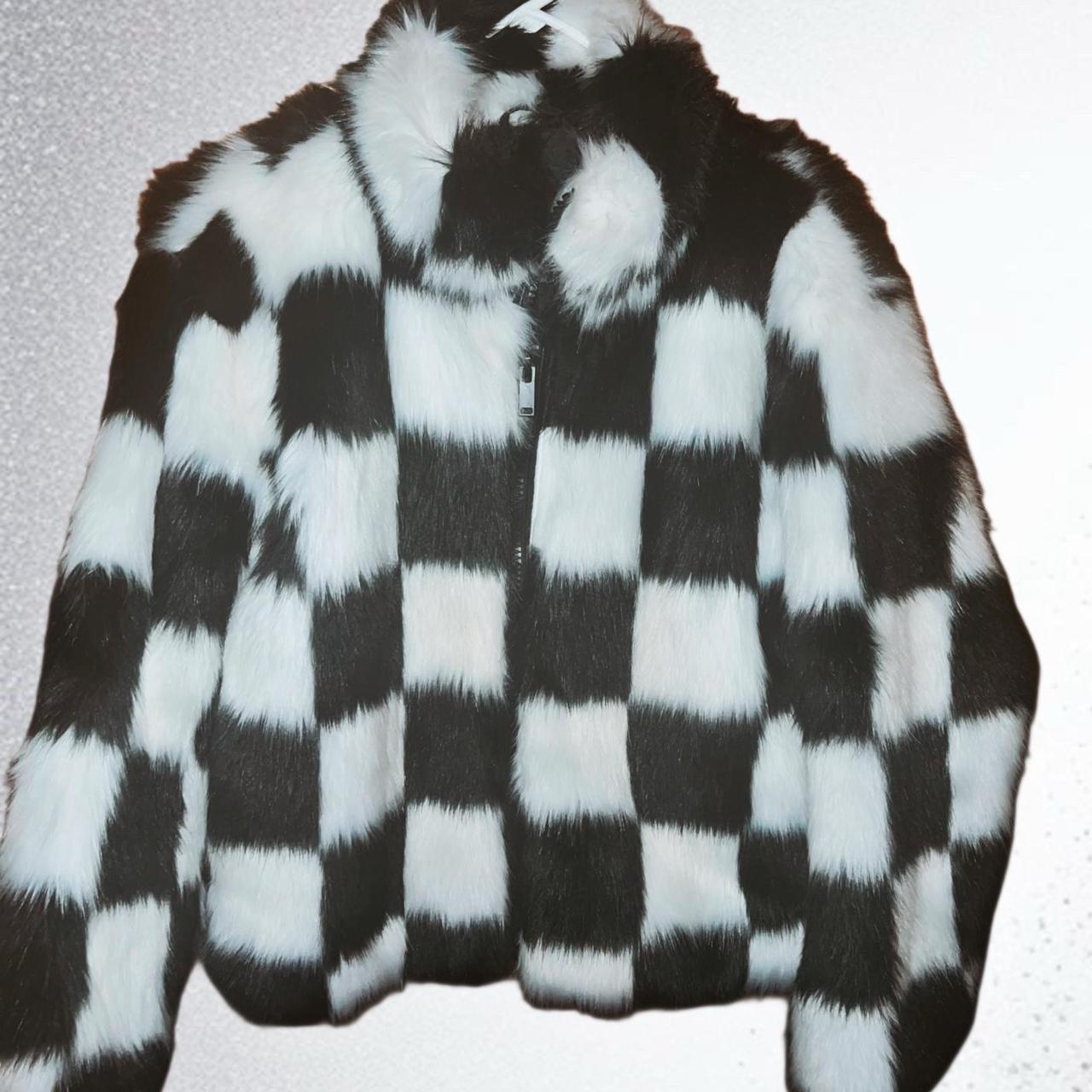 Forever 21 Checkered Goth Punk Rave Shaggy Faux Fur... | Depop