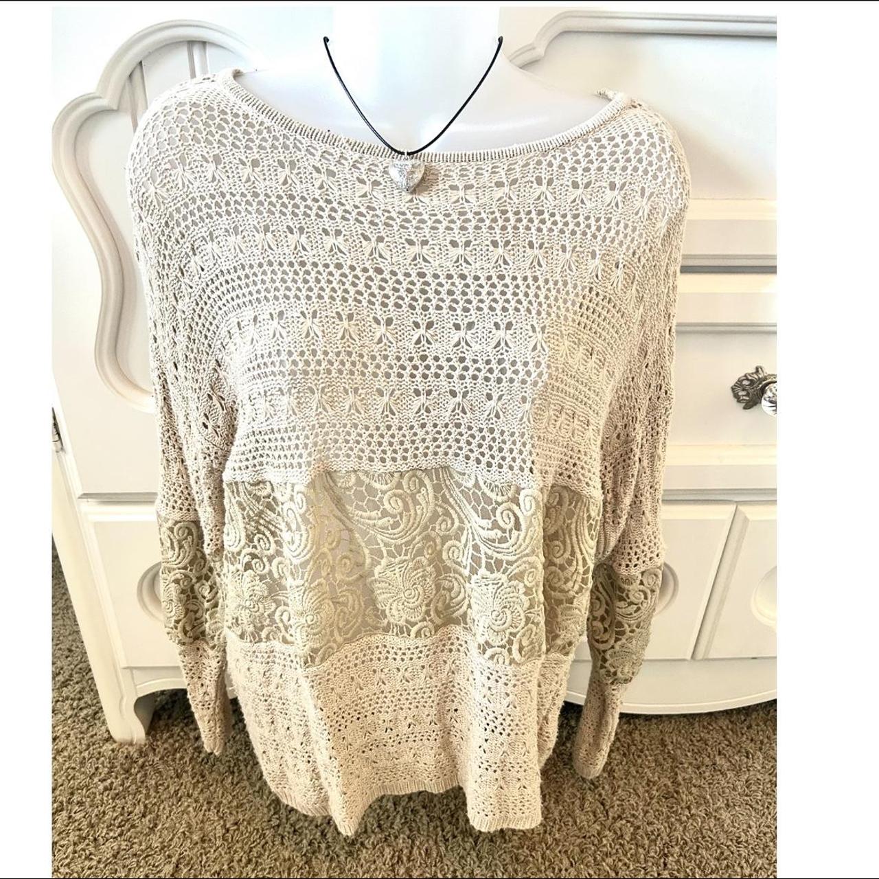 cream crochet top with floral design in the... Depop