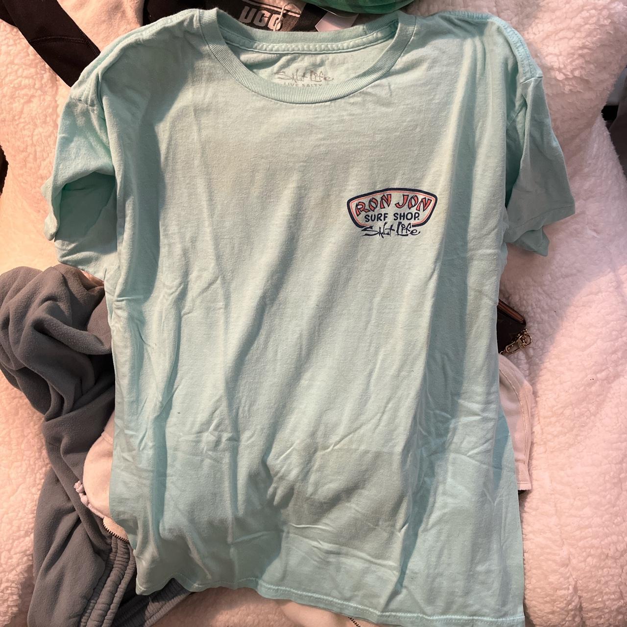 •Ron Jon x Salt Life tee •pretty teal color •worn,... - Depop