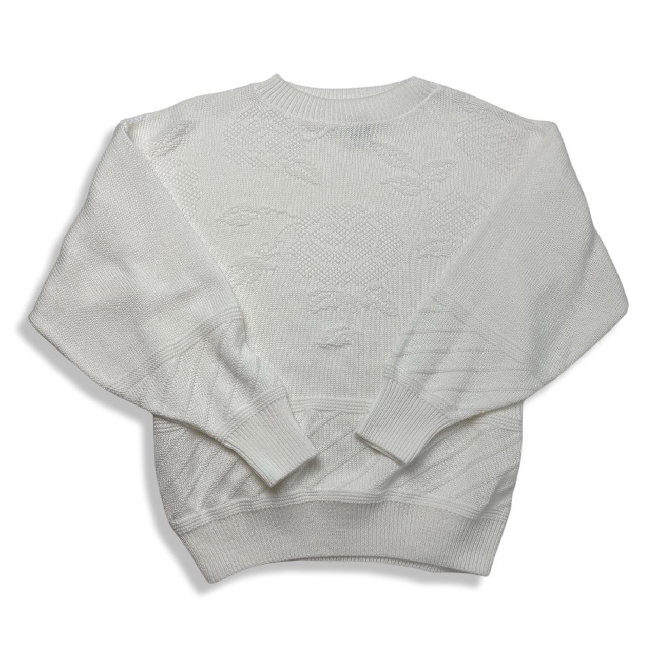Vintage White Knit Sweater. Puffy sleeves tight. Depop
