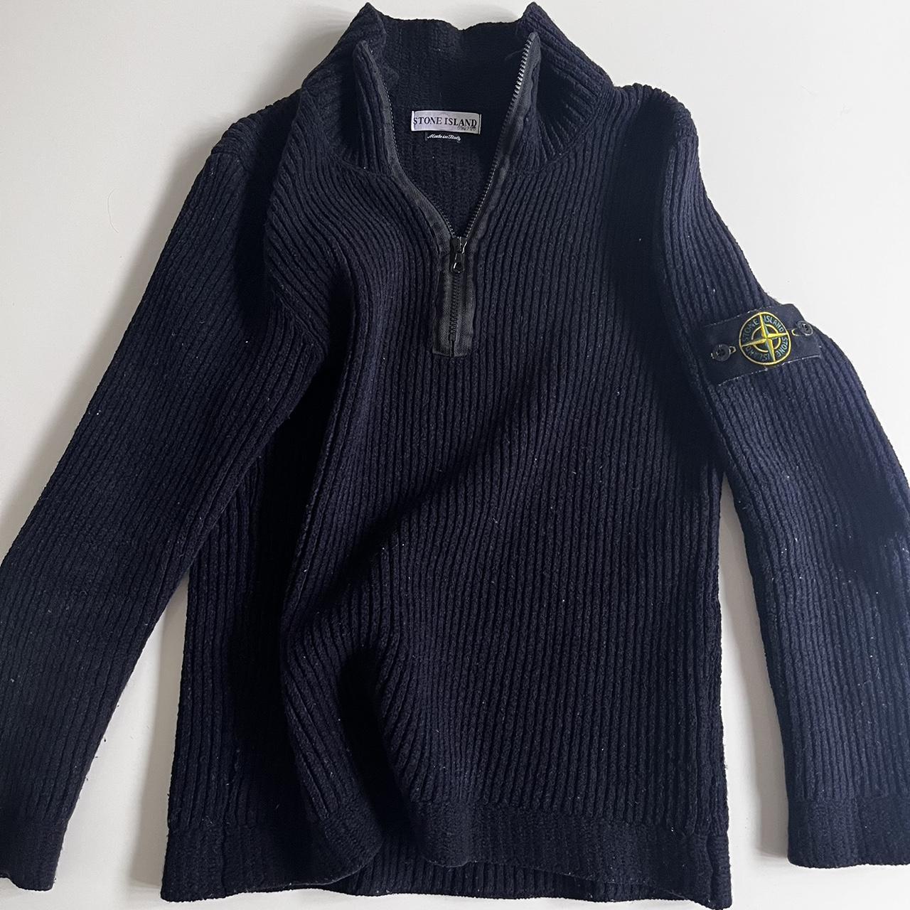 stone island navy cable knit zip up message for more... - Depop