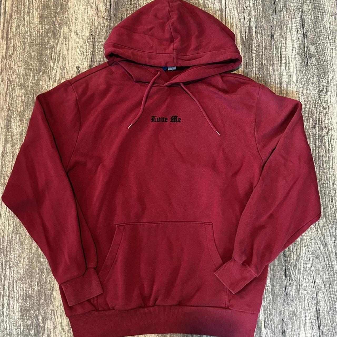 Burgundy and red hoodie with love me design